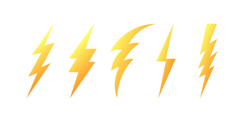 Set of yellow lightning icons. Flat style. Vector icons