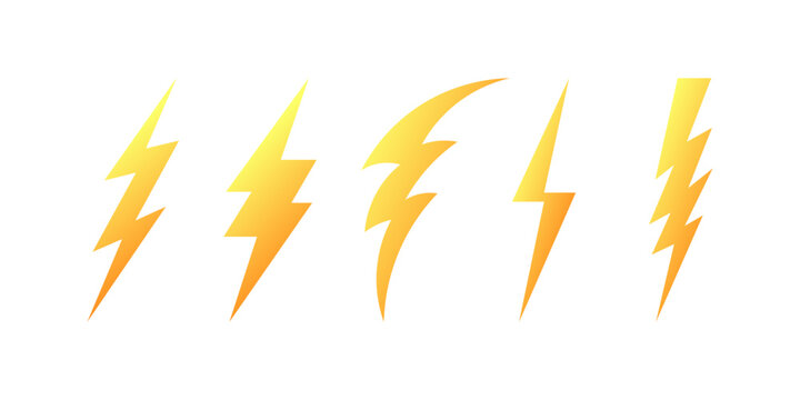Set of yellow lightning icons. Flat style. Vector icons