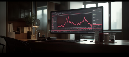 Monitor with stock market chart on the screen.