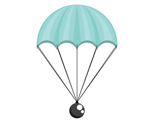 vector design of a tool for floating in the air which is usually called a parachute, a children's toy that is tied with lots of ropes on the sides and there is a small black ball underneath as a weigh