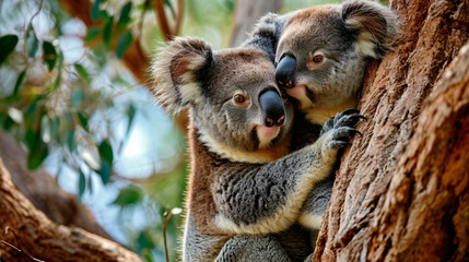 Naklejka premium portrait of a koala in the wild. Selective focus.