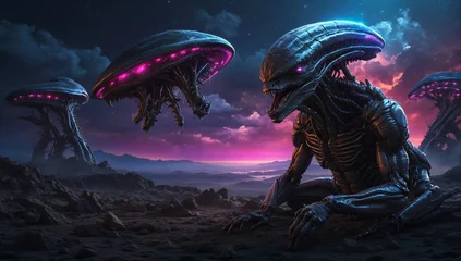 Foto op Canvas Aliens and UFOs on an alien planet © AMERO MEDIA
