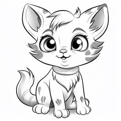 Cute fox cartoon outline drawing black and white illustration image white background