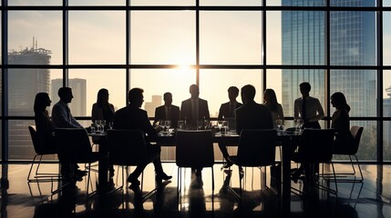 title. silhouette of business executives in a productive strategy meeting at the office,