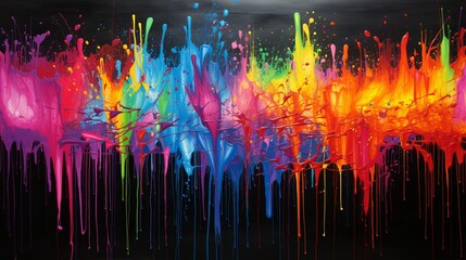 Vivid neon rainbow colors splashed expressively on a black background
