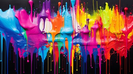 Vivid neon rainbow colors splashed expressively on a black background