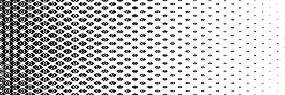 Poster horizontal black halftone of eyes design for pattern and background.