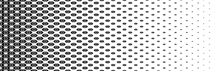 horizontal black halftone of eyes design for pattern and background. - obrazy, fototapety, plakaty