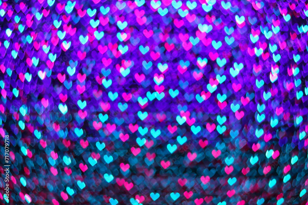 Poster multicolored neon blur heart shape light from camera lens for pattern and background.