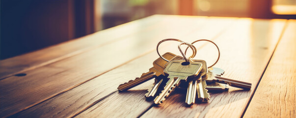 Keys from new apartment house. represents the idea of buying a new house.  copy space for your text.