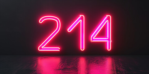 stylish neon light number 214, February 14th for valentine's Day with copy space.
