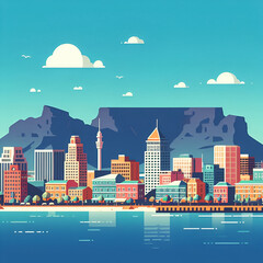 Cape Town flat vector skyline - obrazy, fototapety, plakaty