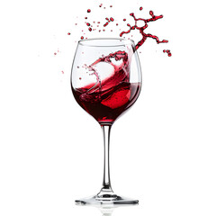 Red wine splashing in a glass isolated on white background
