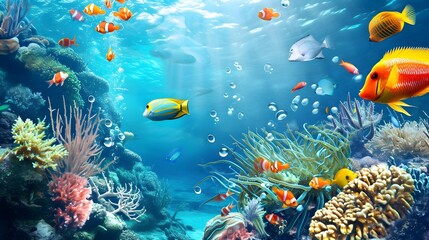 Obraz na płótnie Canvas Sea background with tropical fish and coral reefs