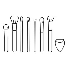 Makeup brushes kit, isolated on white background.Various types of cosmetic brushes and sponge for foundation, concealer.Editable stroke vector illustration eps10. 