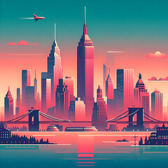 New York City flat vector gradient skyline - obrazy, fototapety, plakaty