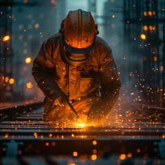 Professional welder worker welding at a construction site