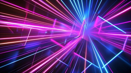 Neon lights with cool laser rays shining background wallpaper - obrazy, fototapety, plakaty