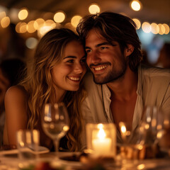 Joyful couple at a cosy restaurant