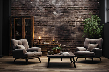 Immerse yourself in the ambiance created by a simple, dark-colored interior brick wall. 