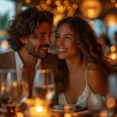 Joyful couple at a cosy restaurant