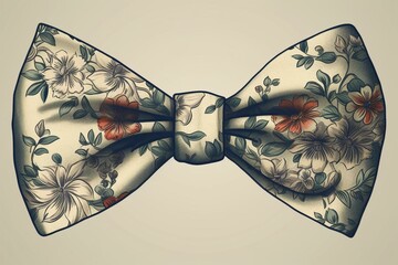 An illustration of a fabric bow and knot with a floral pattern. Generative AI