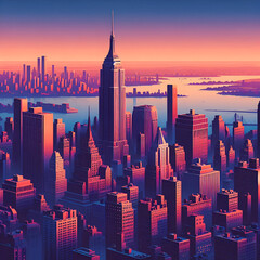 New York City flat vector gradient skyline - obrazy, fototapety, plakaty