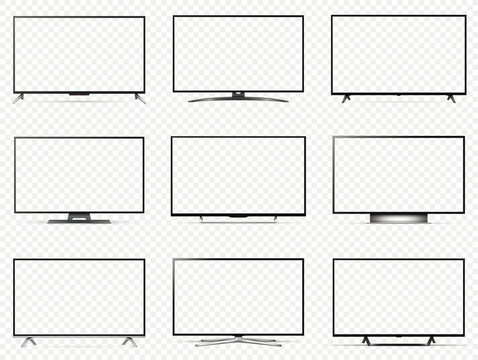 Realistic tv set with transparent screen isolated on transparent background. Detailed and realistic televisions mockup