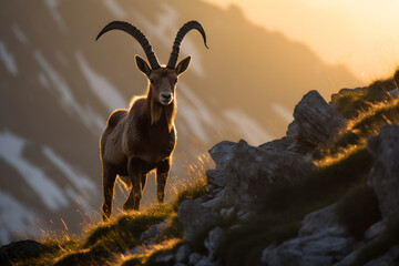 Steinbock in den Bergen, Tierfotografie, erstellt mit generativer KI