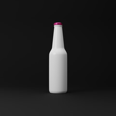 White beer bottle isolated over black background. Mockup template. 3d rendering.