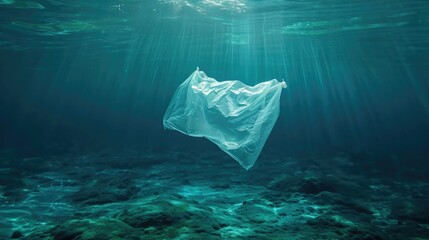 Plastic bag floating in to the deep ocean