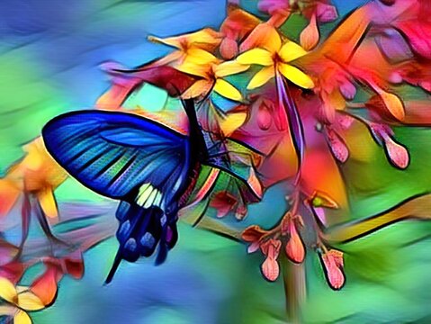 butterfly, insect, flower, nature, summer, spring, beauty, illustration, fly, vector, wing, floral, colorful, design, leaf, animal, art, sky, plant, color, flowers, yellow, black, blue, decoration, bl