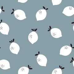 Summer background with lemons. Citrus fruits seamless pattern. Vector illustration. It can be used for wallpapers, wrapping, cards, patterns for clothes and others.