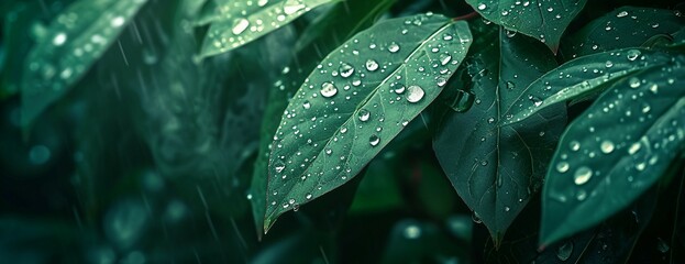 water drops on green leaves