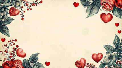 Frame, decorated for Valentine's Day, retro illustration