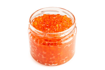 Red caviar in jar isolated