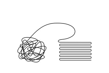 Untangle a ball of thread. Unravel the mess. The concept of psychotherapy and psychology. Problem solving. Putting things in order, structuring, straightening.
