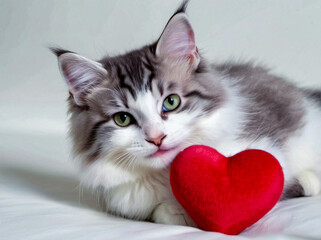 kitten with a red heart