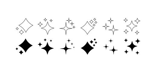 Stars icon set. Linear and silhouette style. Vector icons