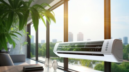 Modern split unit ac control mockup in bright living room interior with contemporary decor