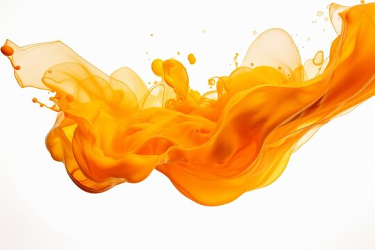 Splash of orange drop in water isolated on a white background, cloud of colorful ink under water