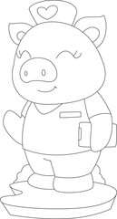 Obraz premium Pig Nurse Notepad Animal Vector Graphic Art Illustration