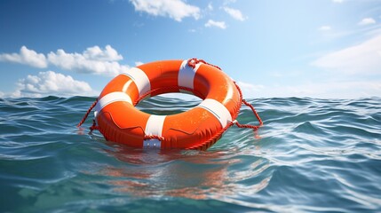 Naklejka premium Lifebuoy floating in the sea, 3d illustration, Ai Generated