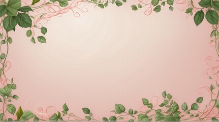 Banner with space for text: green vines on the left, pastel pink background
