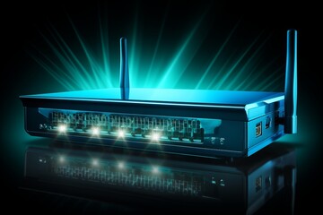 High tech modern router for secure home networks and online communication with copy space