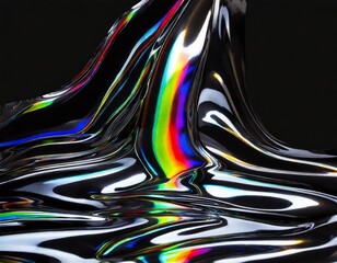 Liquid abstract chrome textures with iridescent reflections and black background for wallpapers, banners and web design