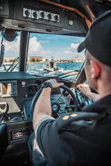 Navigational Bridge of a Modern Military Vessel Featuring Advanced Communication Equipment and Ship Controls © True Pixel Art