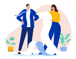 Reading business contract - Woman with very long paper skimming trough text. Flat design vector illustration with white background