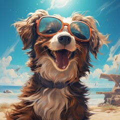 The best terrier cute funny dog animal relax beach picture Ai generated art