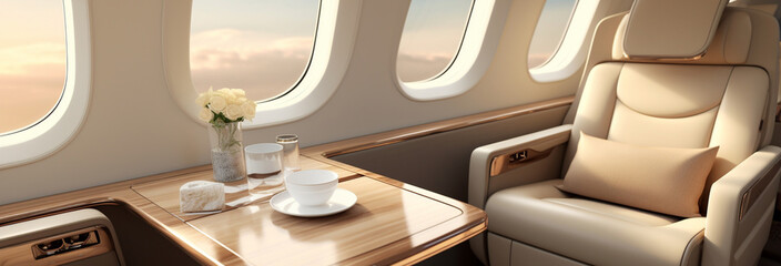 modern luxury private jet class interior.